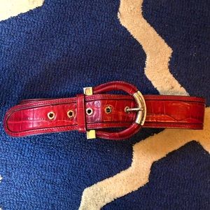 Red Leather Karen Millen Waist Belt Silver Buckle